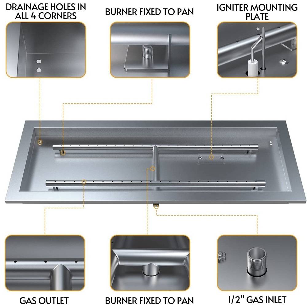 Fire Pit Burner Pan Kit: 82.5cm x 31.7cm Pan: image 4