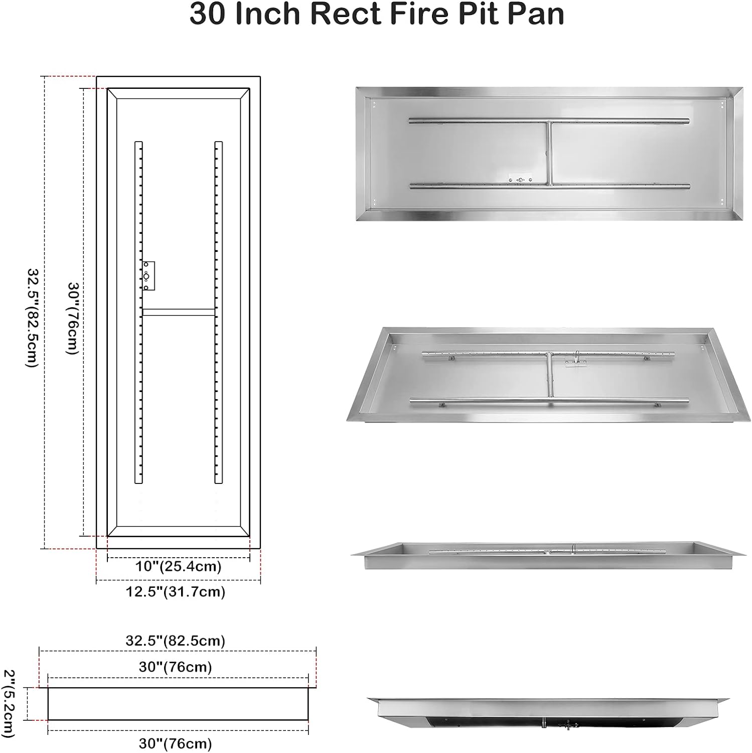 Fire Pit Burner Pan Kit: 82.5cm x 31.7cm Pan: image 1